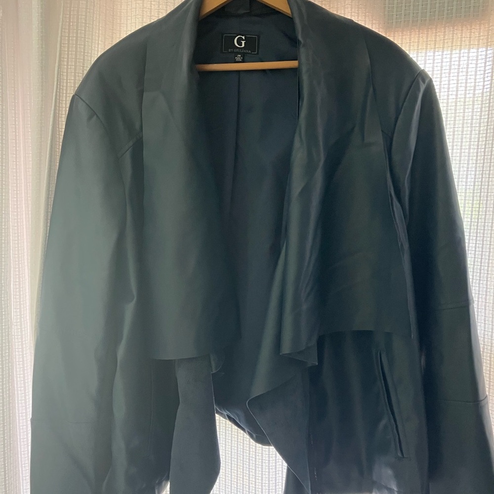 G by Giuliana Black synthetic Leather Jacket Waterfall Styleblue moto jacket